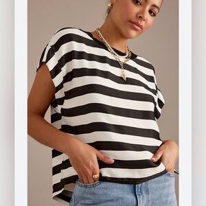 Maeve Black and White Striped Short Sleeve Top